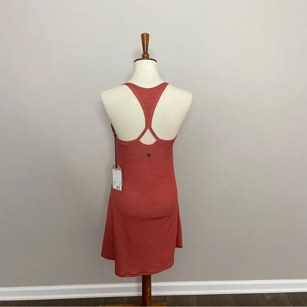 Prana Dress Opal Racerback Shelf Bra Pocket Athleisure Striped Pink Coral Rust
